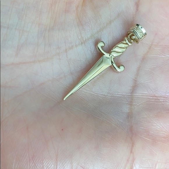 14K Solid Gold Dagger Knife Pendant Yellow White - Picture 1 of 10